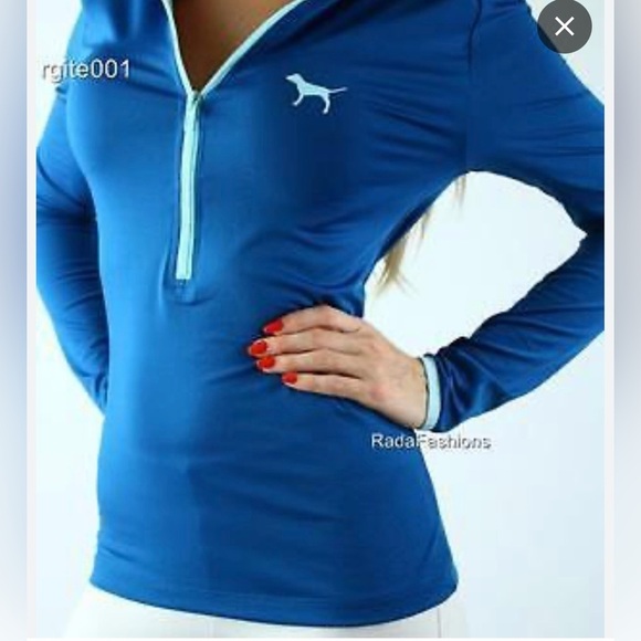 EUC Victoria’s Secret PINK Ultimate Quarter Zip Pullover Teal Blue Size Small - Picture 3 of 10